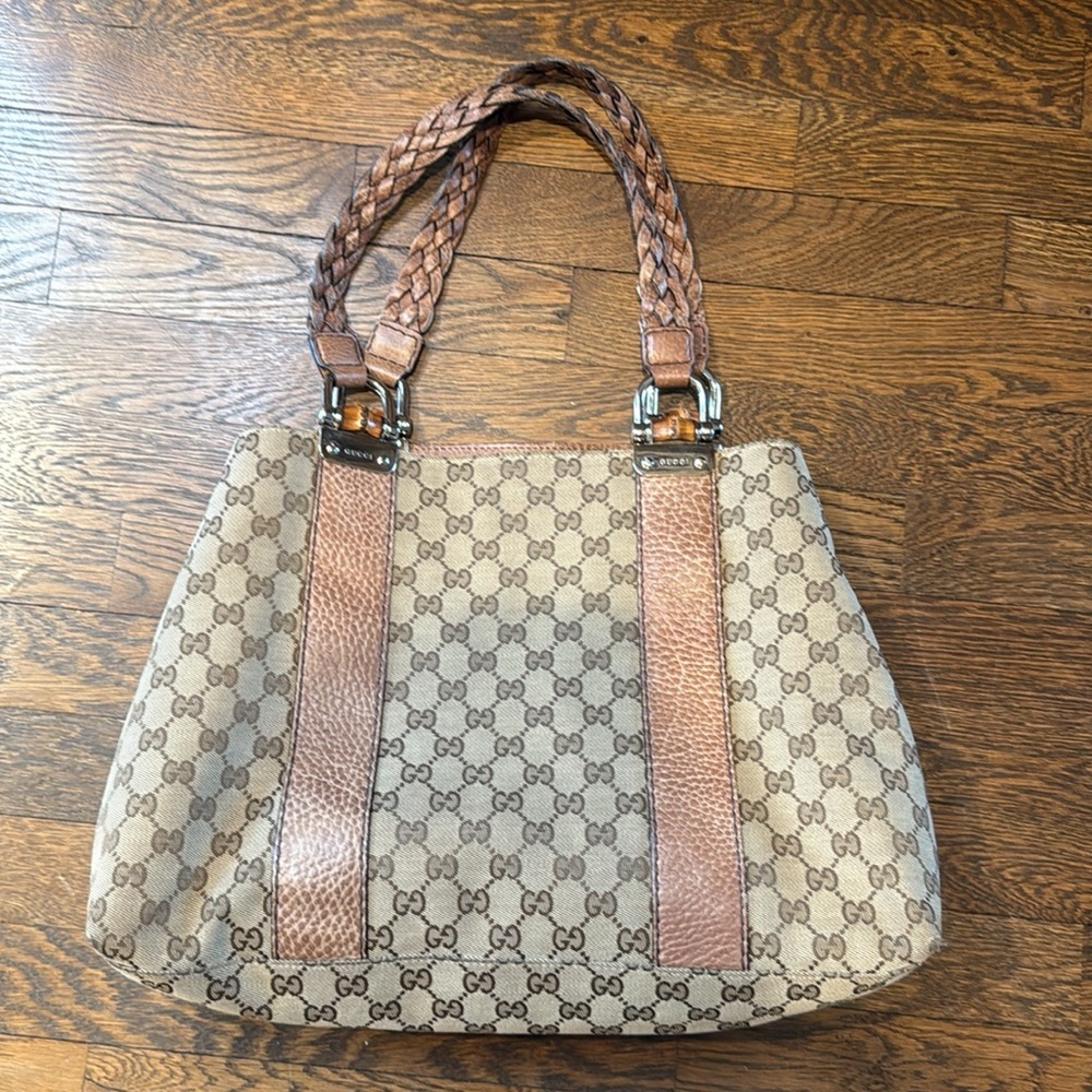 Authentic Gucci Hand Bag Bamboo Brown Canvas GUC - Picture 13 of 16